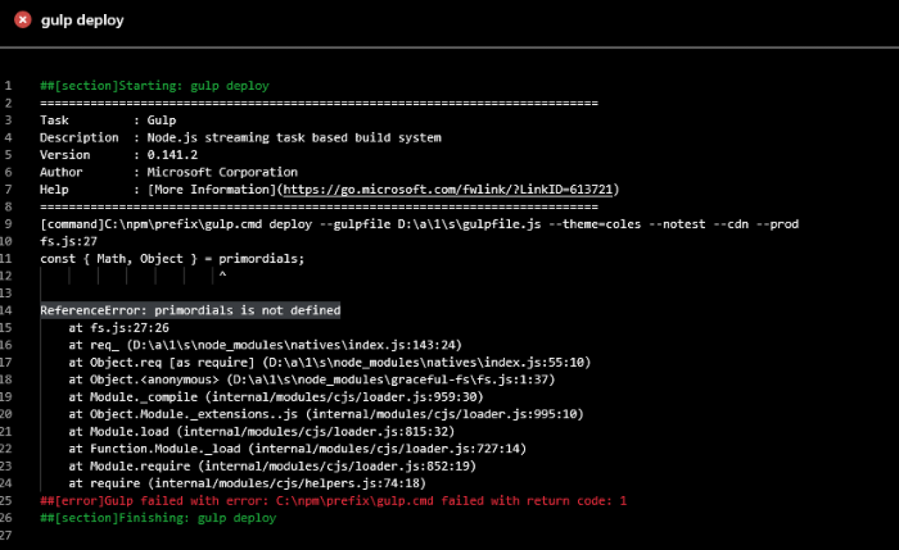 Corrigindo erro “ReferenceError: primordials is not defined”
